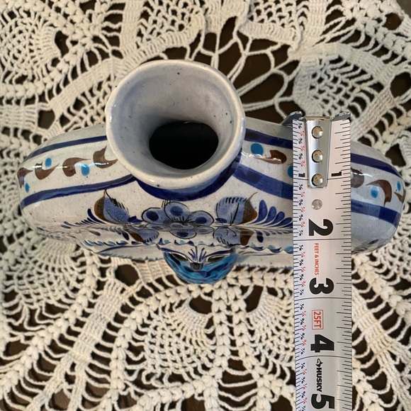 Vintage Mexican Pottery Owl Wall Hanging Boho Farmhouse Decor Jug Bottle Blue - Picture 7 of 7